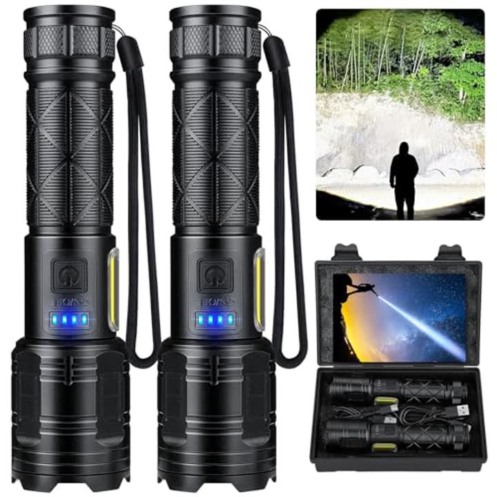 Cinlinso Rechargeable LED Flashlights 90000 High Lumens 2 Pack