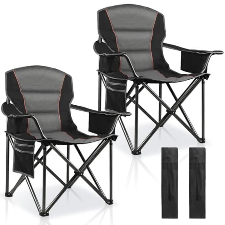 LANMOUNTAIN 2 Pack Padded Oversized Camping Chairs for Adults